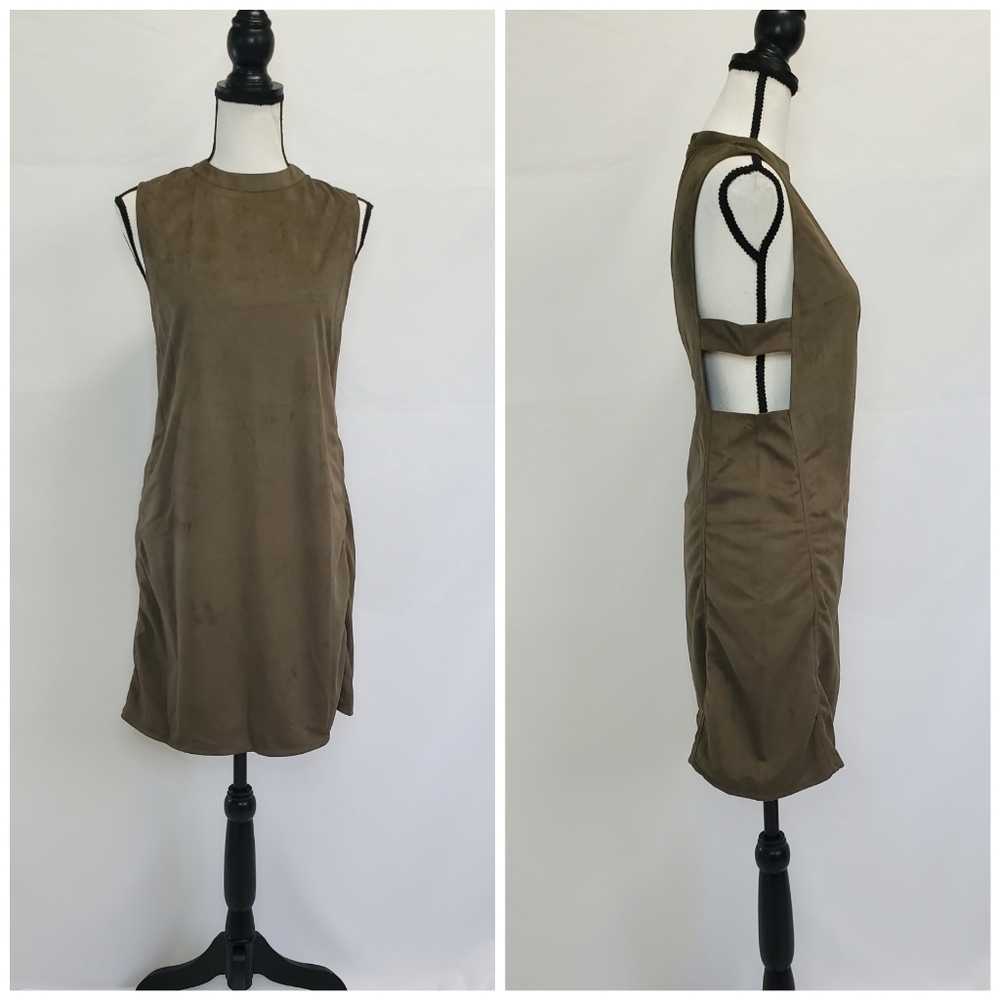 She + Sky Cut Out Side Crushed Velvet Mock Neck Sleeveless Dress